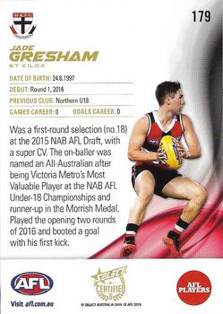 2016 Select AFL Certified #179 Jade Gresham Back
